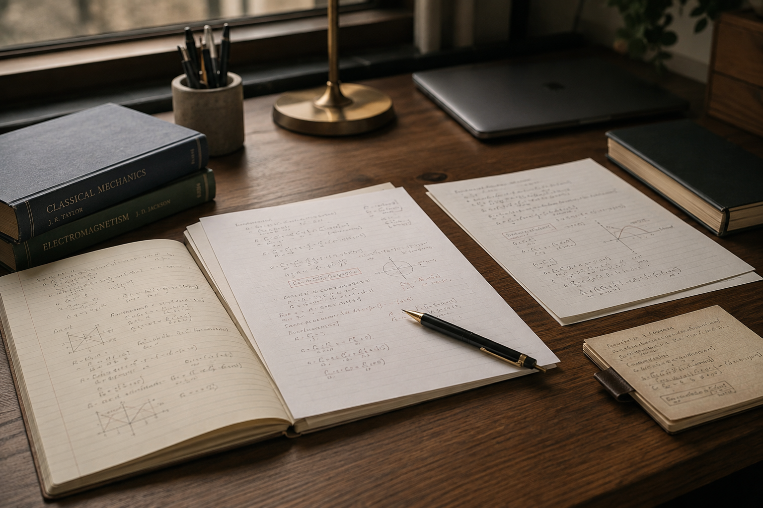 Organised academic study materials on a desk